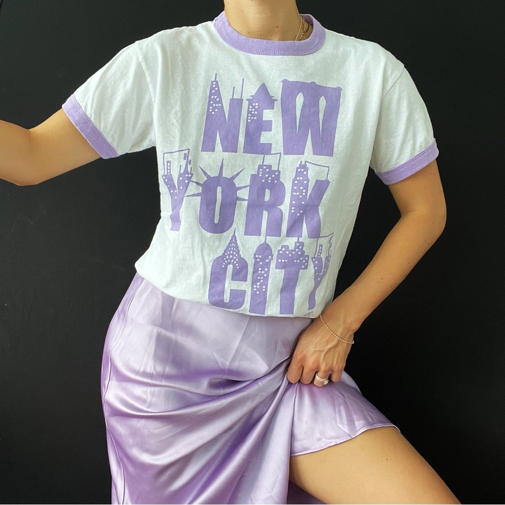 Retro New York City Vintage Ringer Tee Lavendar